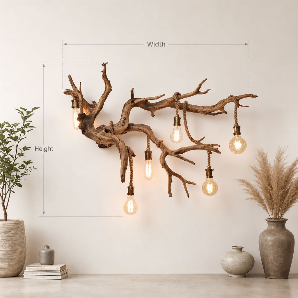 Driftwood Branch Wall Sconce – Hanging Pendant Wood Lamp