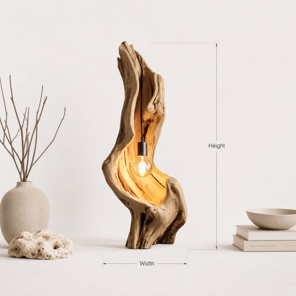 Handcrafted Driftwood Table Lamp – Rustic Natural Wood Bedside Lighting