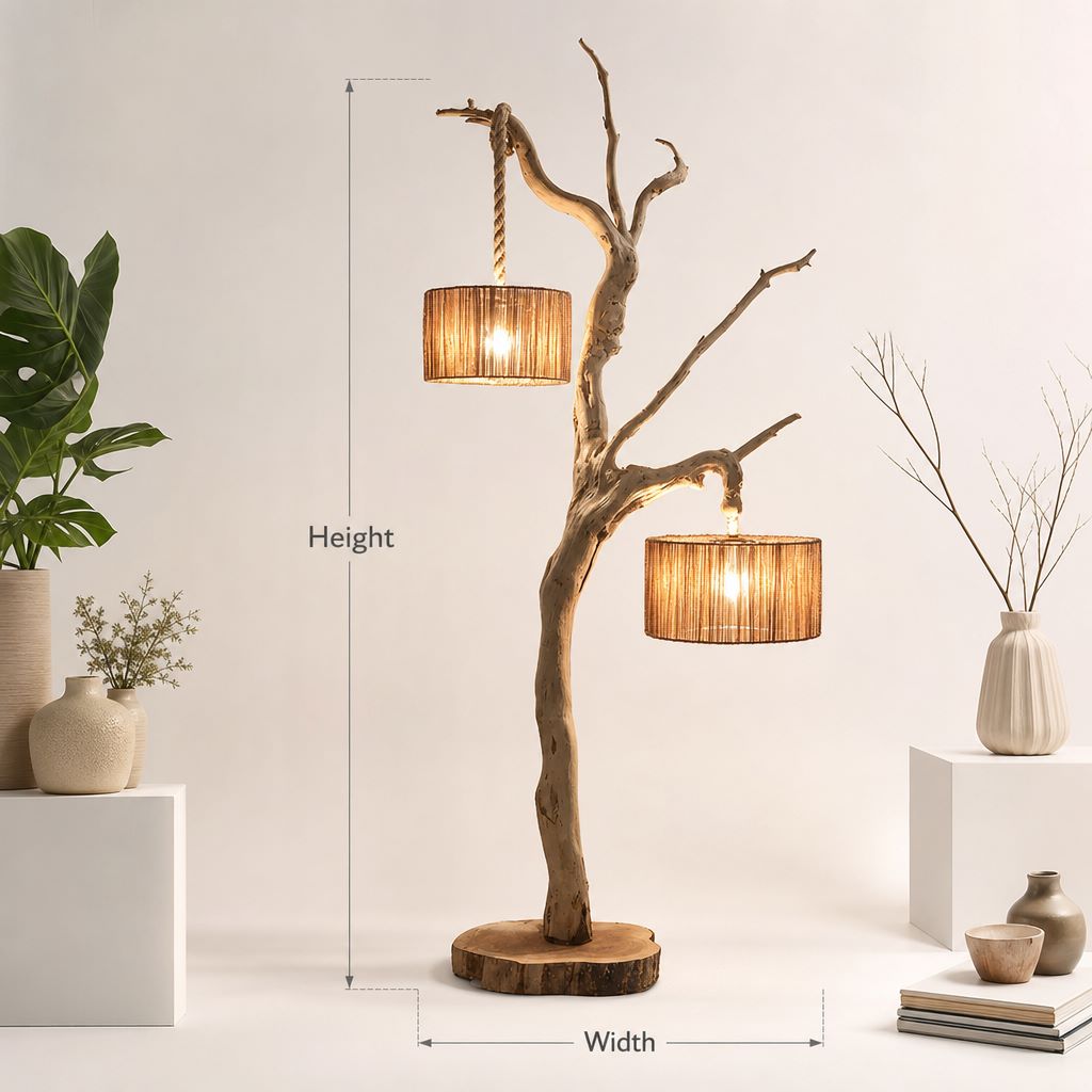 Rustic Wooden Branch Lamp – Handmade Tree Floor Light for Home Decor