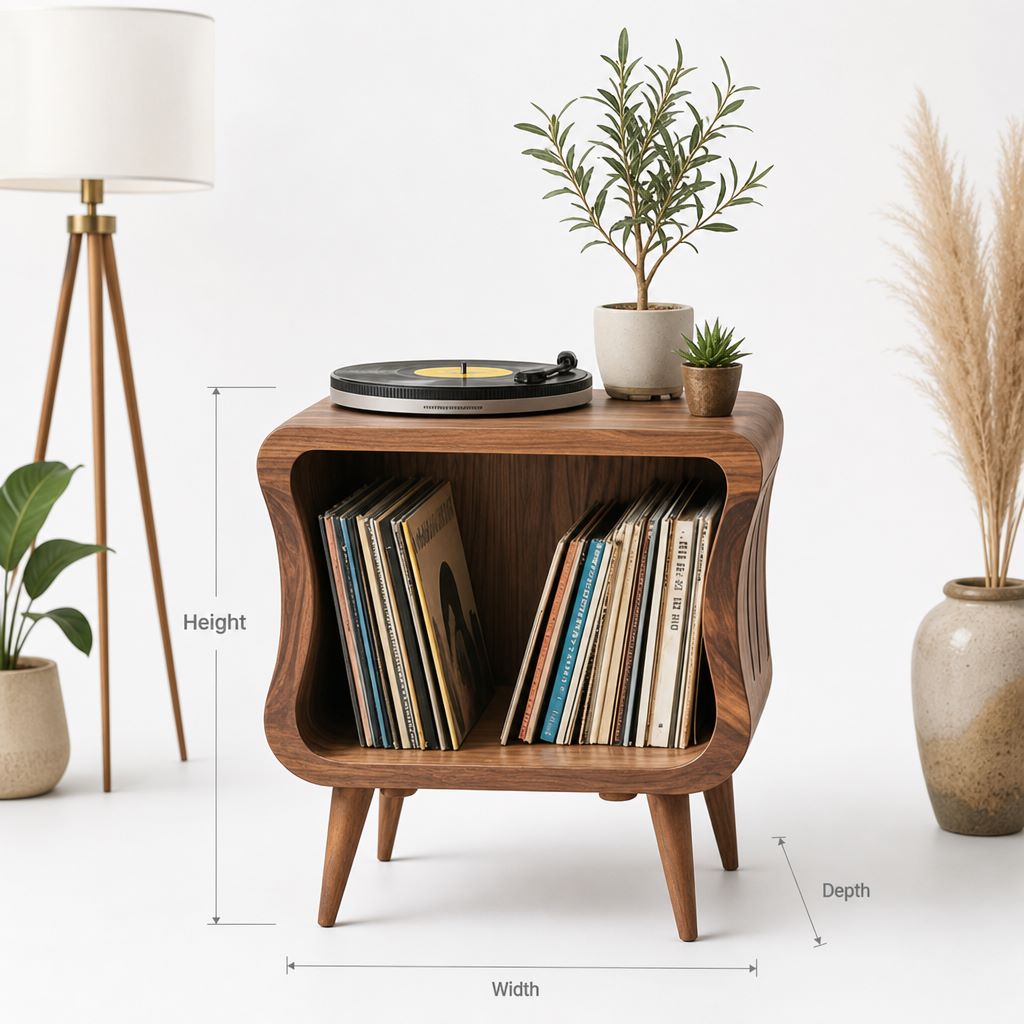 Mid Century Solid Wood Record Player Stand For Living Room