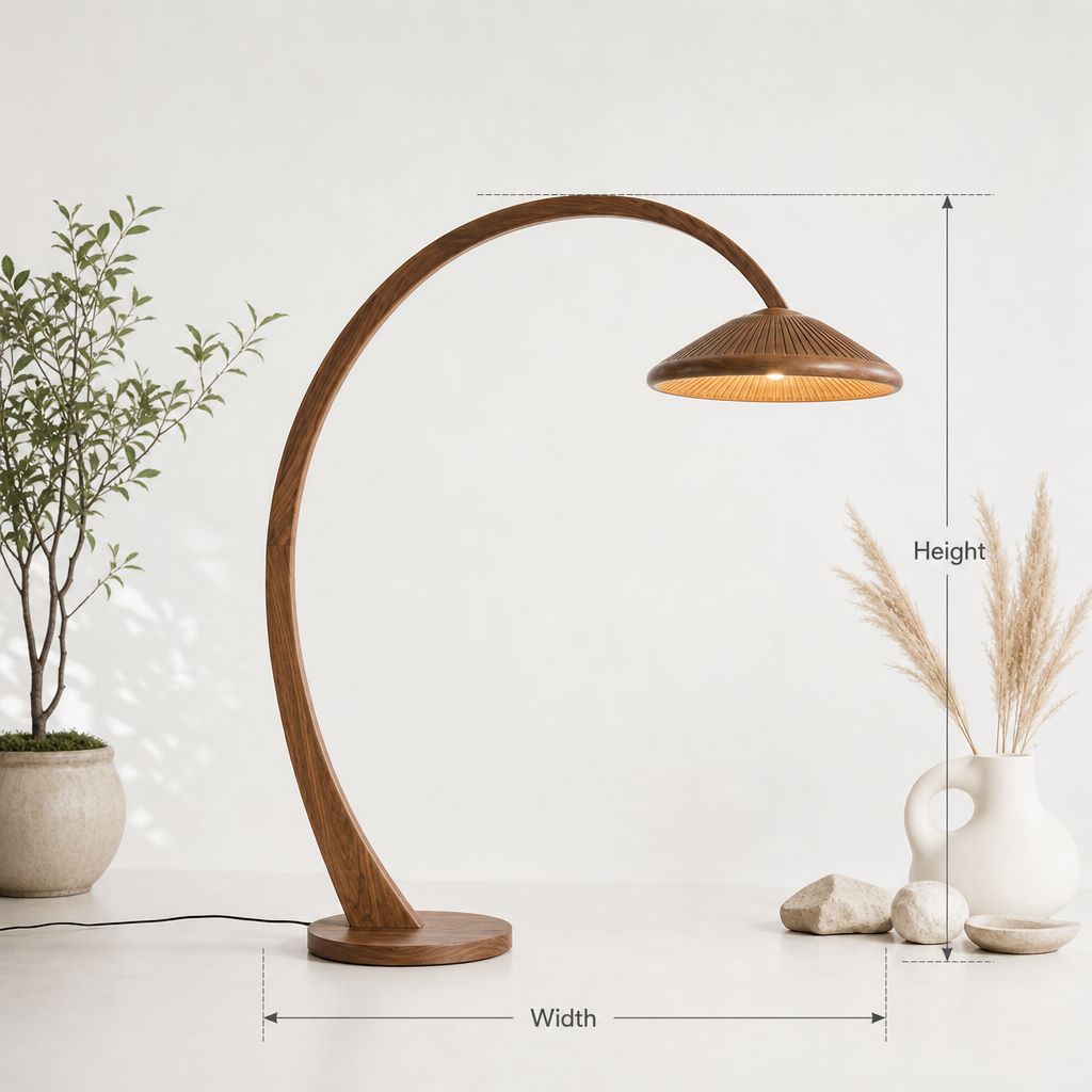 Arc Bedroom Mushroom Floor Lamp with Parasol Gill Shade