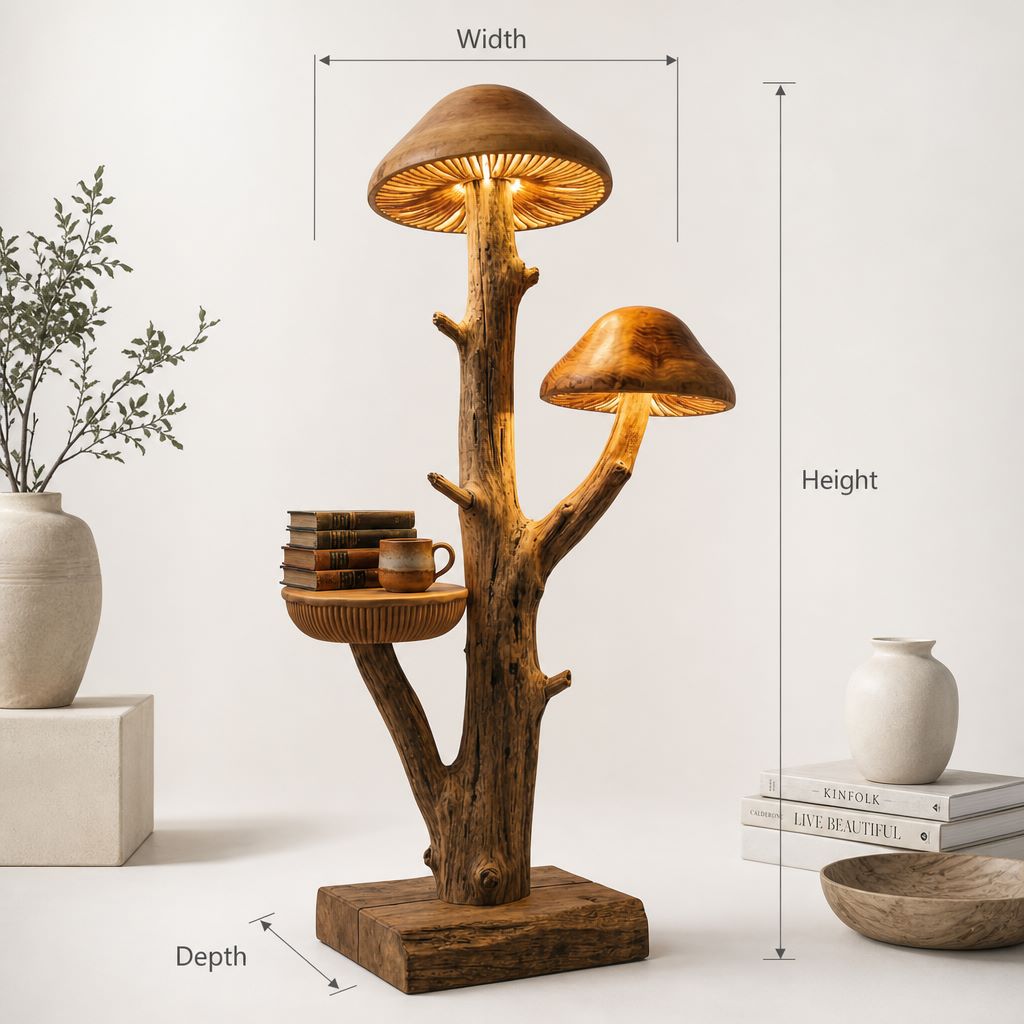 Tree Mushroom Floor Lamp with Side Table and Dual Gill Glow