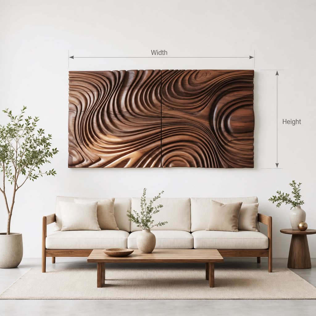 Organic Solid Wood Sculptural Flowing Waves Wall Panel
