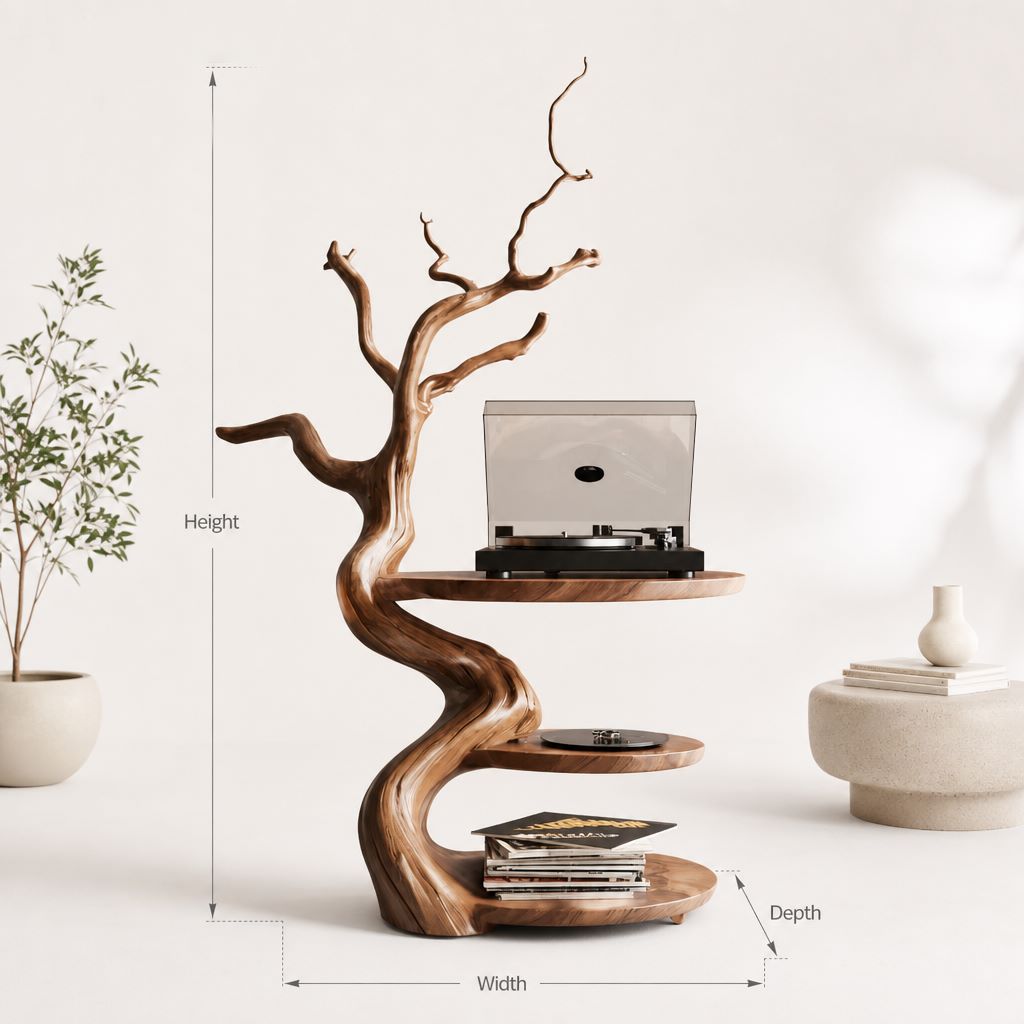 Handmade Wooden Record Player Stand with Vinyl Storage