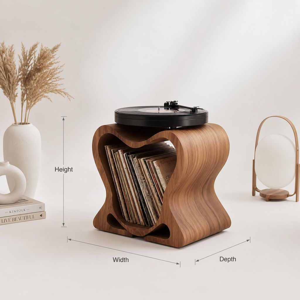 Sculptural Vinyl Record Storage - Organic Modern Record Player Stand