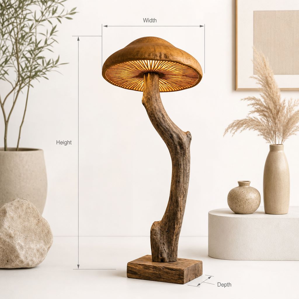 Curved Driftwood Mushroom Floor Lamp with Gill Glow Cap