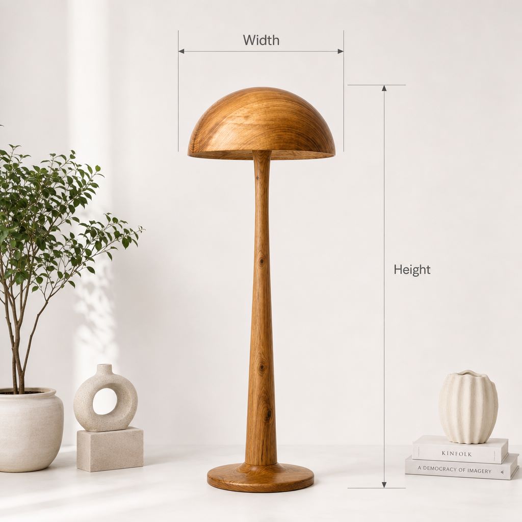 Turned Wood Mushroom Floor Lamp with Translucent Glowing Cap