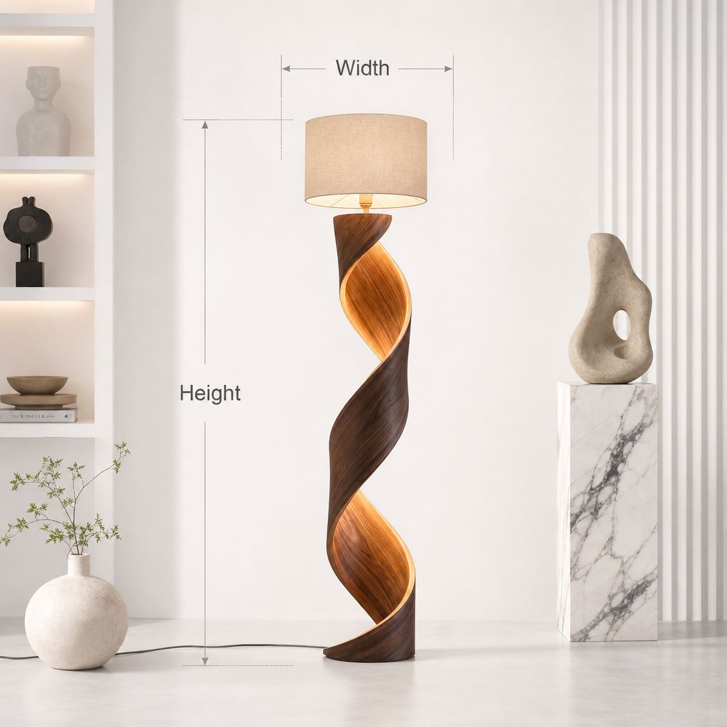 Infinity Loop Wooden Floor Lamp - Driftwood Spiral Standing Light With Fabric Shade