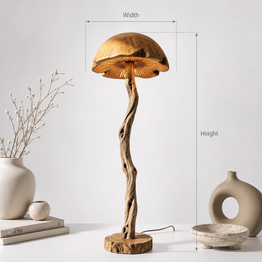 Twisted Driftwood Mushroom Floor Lamp with Gill Glow Dome