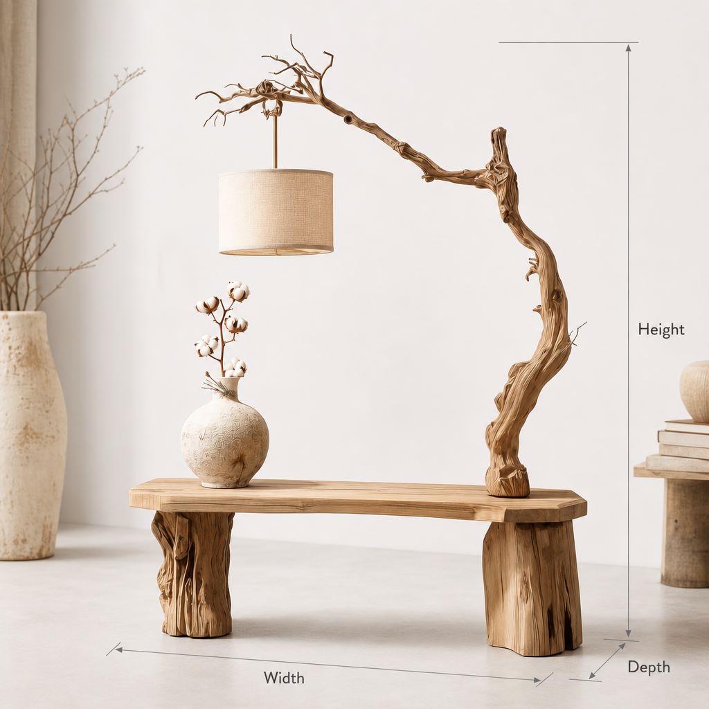 Ashdeco Rustic Floor Lamp – Handmade Driftwood Tree Branch with Fabric Shade