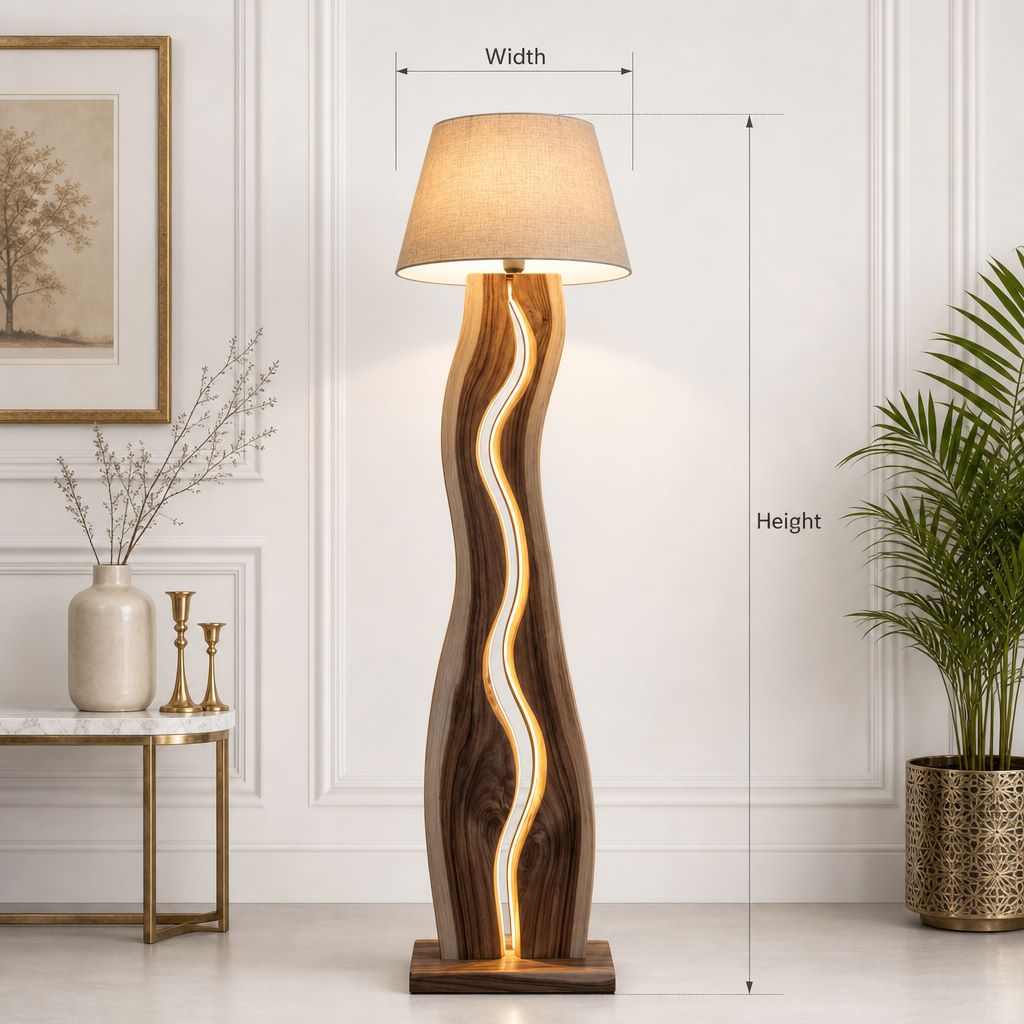 Wave Channel Wooden Floor Lamp - Driftwood S-Curve Standing Light With LED Strip