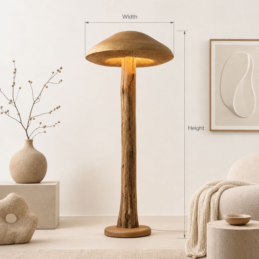 Wide Parasol Mushroom Floor Lamp with Dense Gill Glow