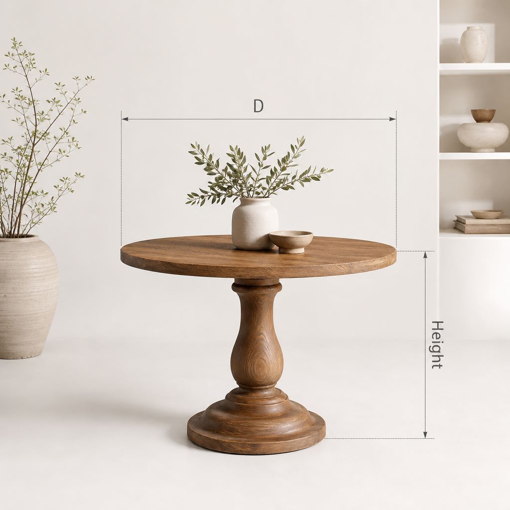 Round Solid Wood Pedestal Dining Table Handcrafted Solid Wood Center Table