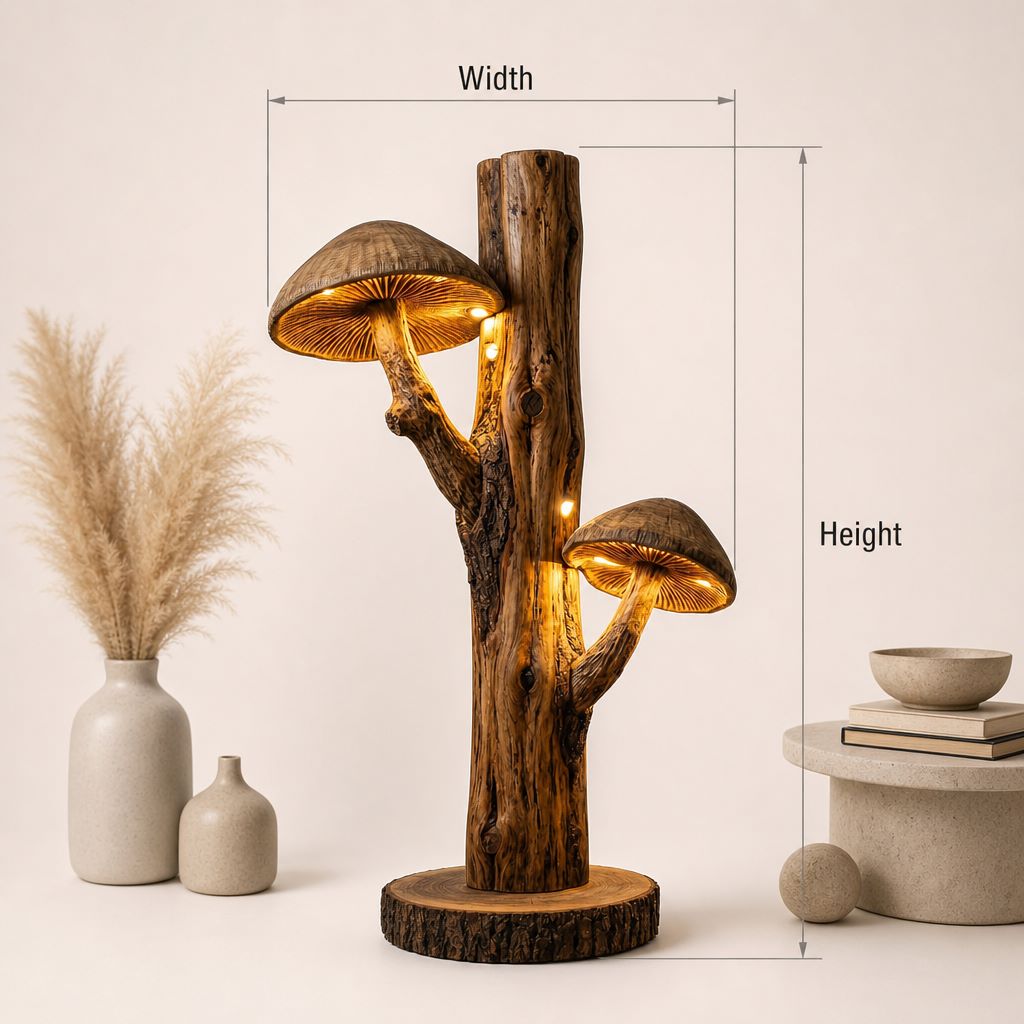 Dual Bark-On Trunk Mushroom Floor Lamp with Gill Glow