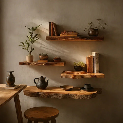 Rustic Floating Corner Wall Shelf – Live Edge Wooden Shelf for Home & Aquarium Decor