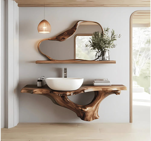 Solid Wood Floating Vanity – Live Edge Bathroom Console