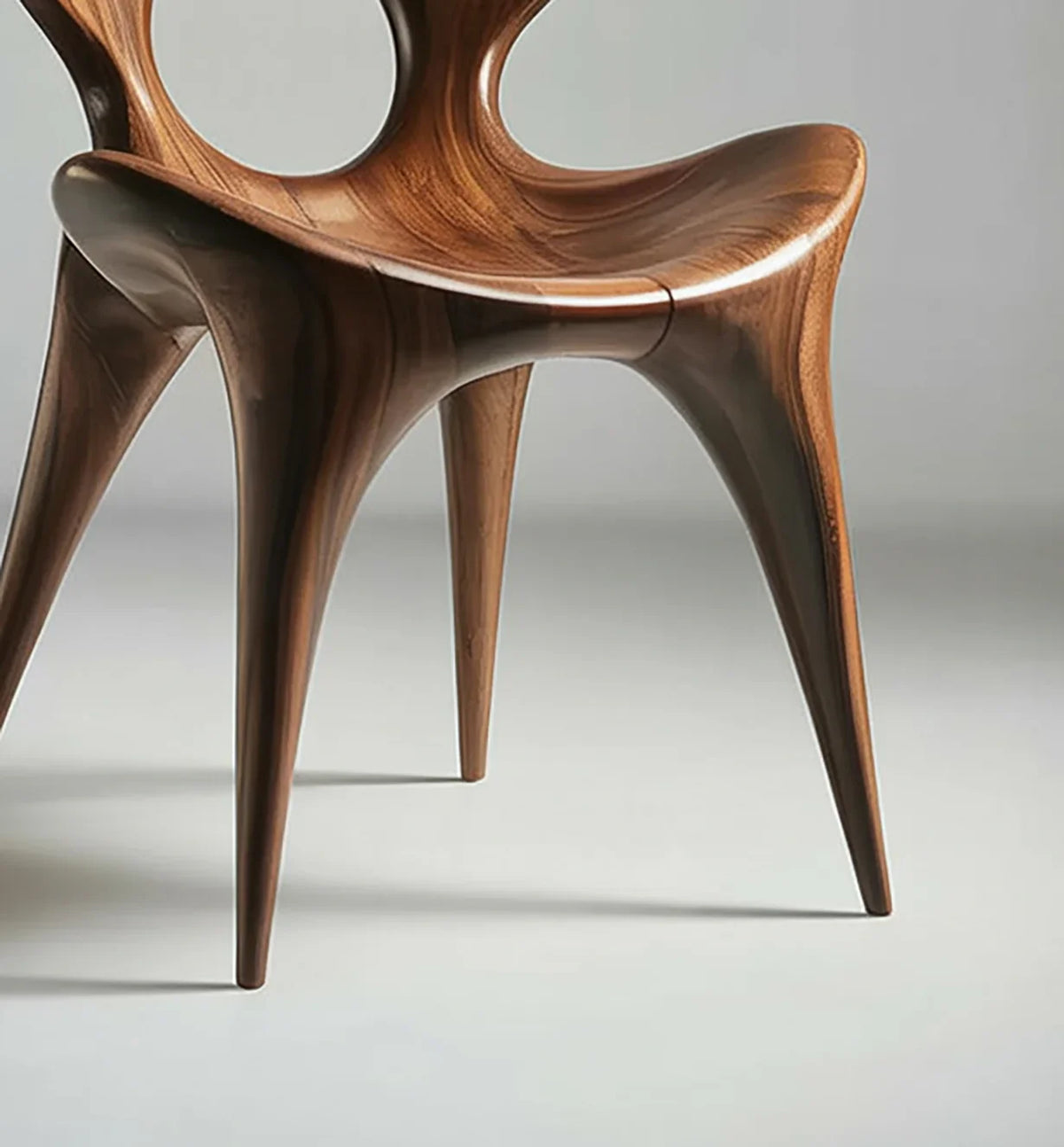Sculpted solid wood chair with unique curved design and smooth finish