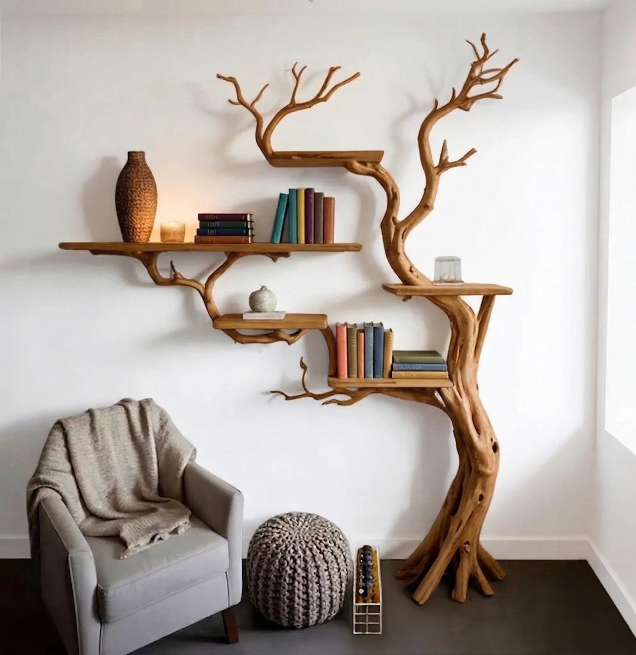 Tree Branch Bookshelf Wooden Bookcase Tree Bookshelves Mid Century Decor - Ashdeco 2026