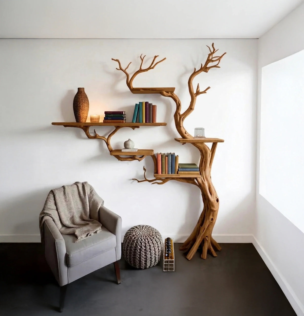 Tree Branch Bookshelf Wooden Bookcase Tree Bookshelves Mid Century Decor - Ashdeco 2026