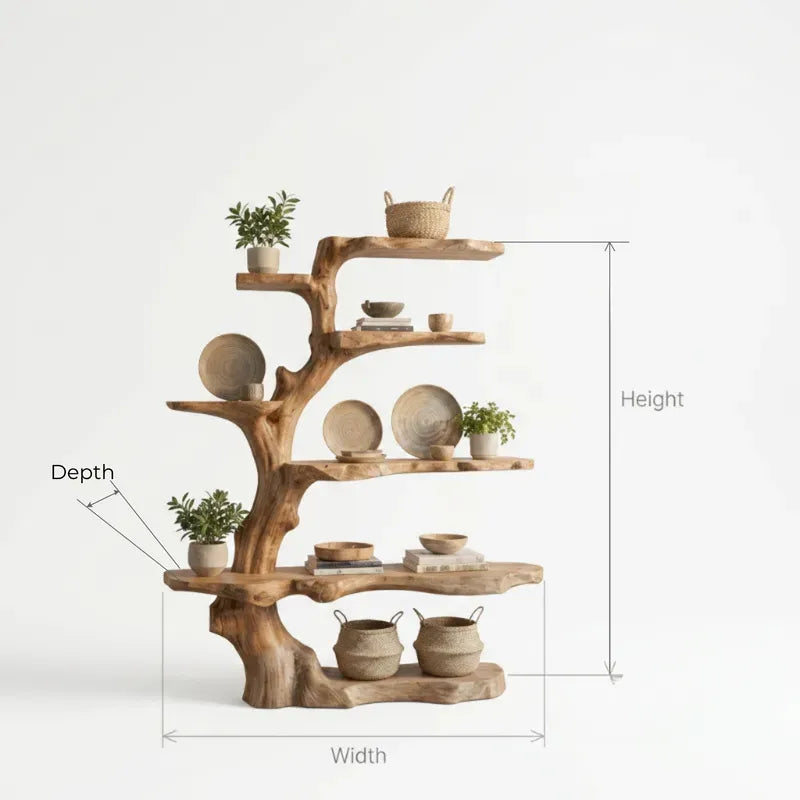 Sculptural Tree Branch Solid Wood Bookshelf Organic Modern Tree Shelf