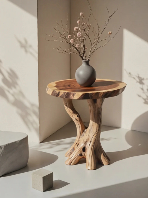 Rustic Live Edge End Table – Handmade Solid Wood Side Table