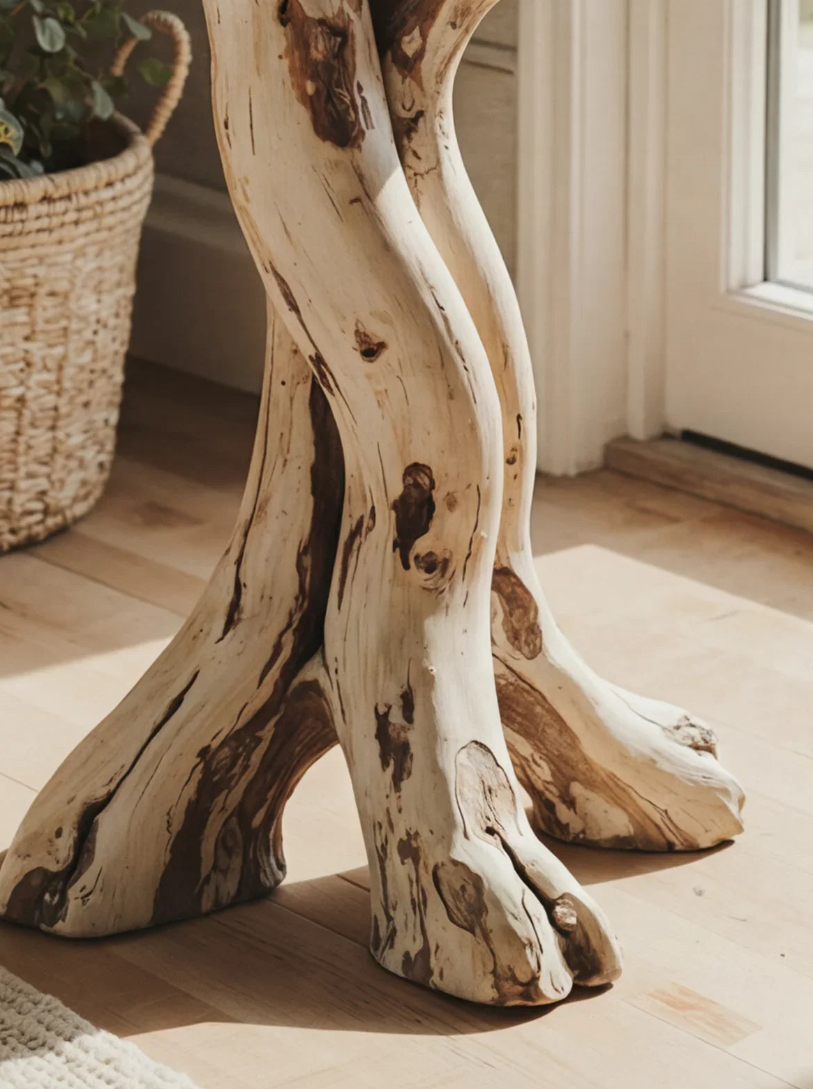 Live edge solid wood table legs with natural grain, sustainable handcrafted furniture