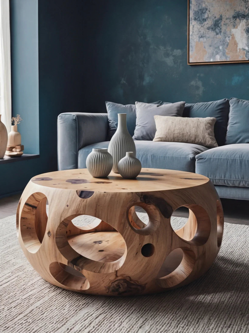 Handmade Live Edge Round Coffee Table – Solid Wood Rustic Farmhouse Accent for Living Room