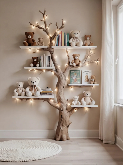 Tree Kids Bookshelf – Handmade Natural Wood Shelf for Baby Room Decor