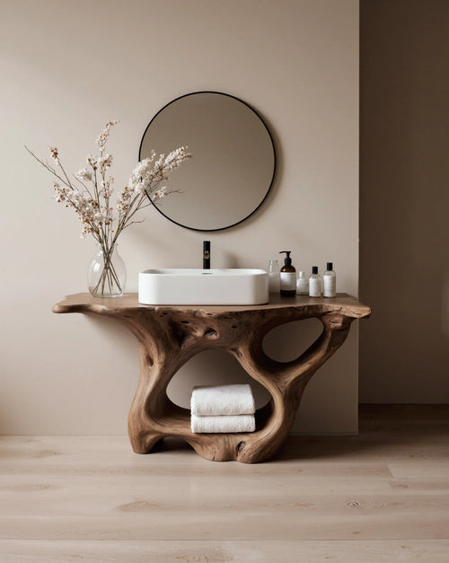 Farmhouse Live Edge Bathroom Vanity – Rustic Solid Wood Console