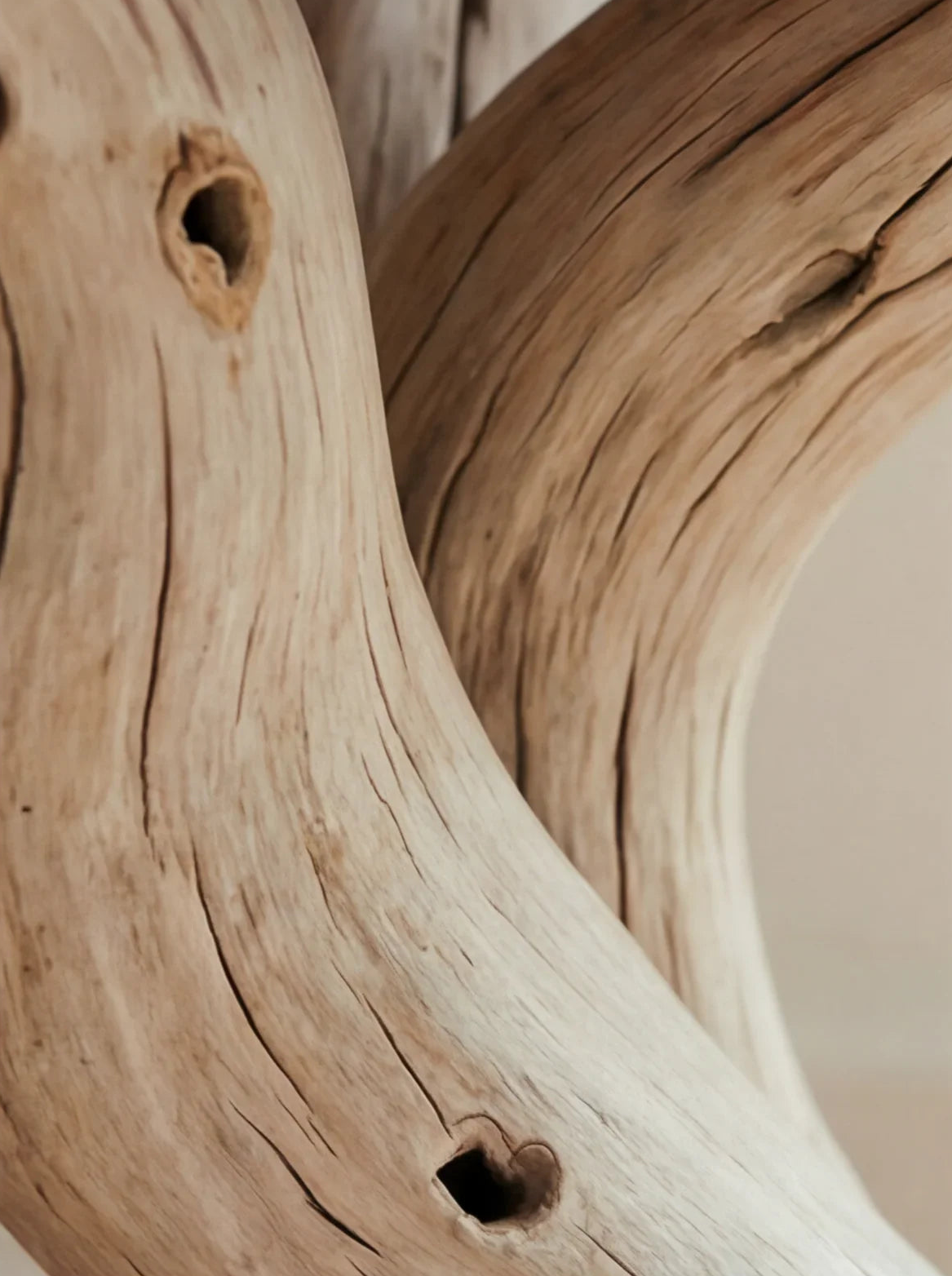 Close-up of sustainably crafted solid wood tree branch with natural grain and knots