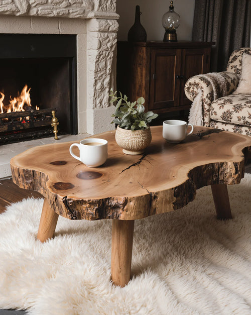 Sculptural Solid Wood Coffee Table – Handcrafted Tree Slice Tea Table – Organic Modern Live Edge Furniture