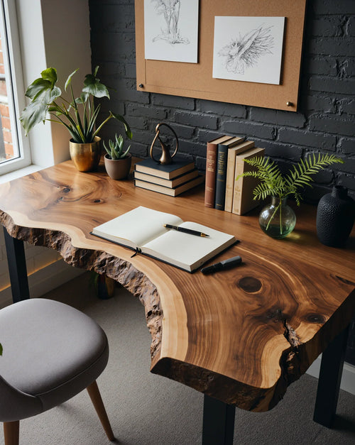 Rustic Live Edge Wooden Desk for Home Office – Natural Wood Desk