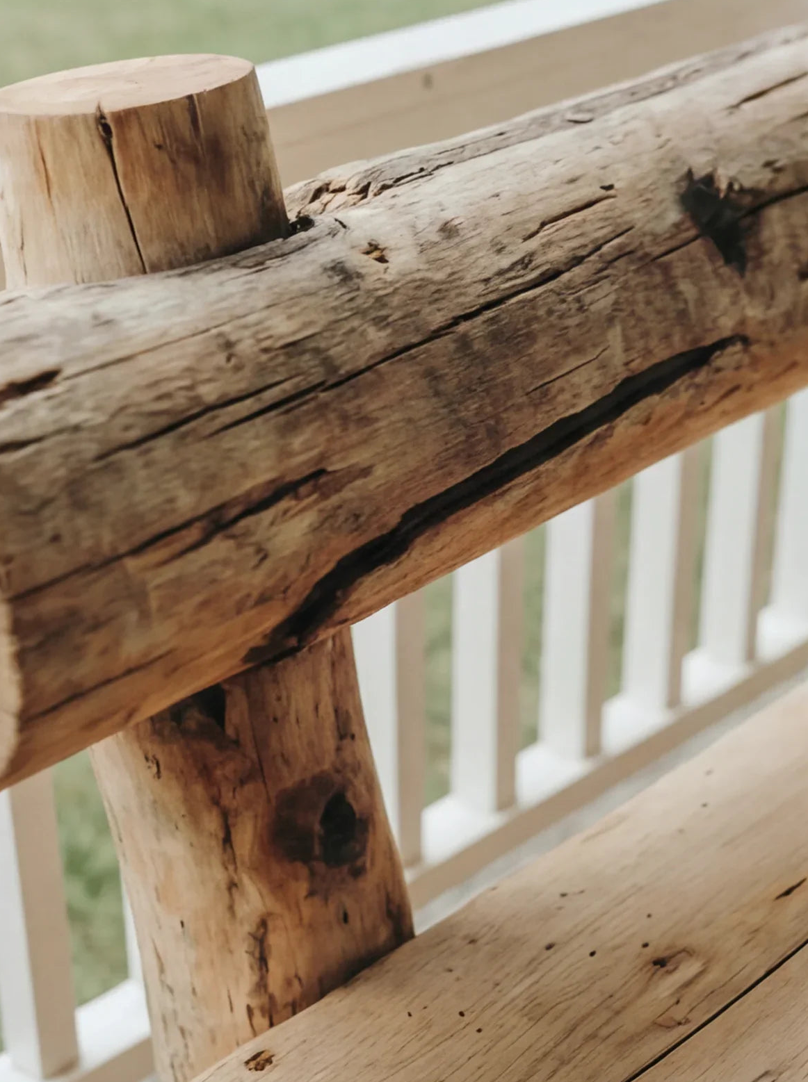 Rustic solid wood bench with natural live edge design and visible grain texture