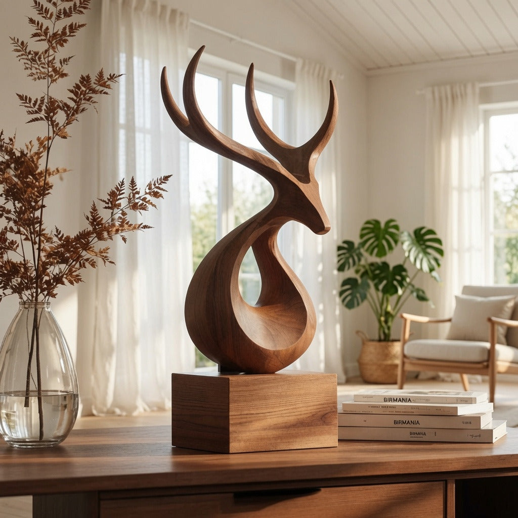 Organic modern hardwood sculpture enhancing a minimalist interior