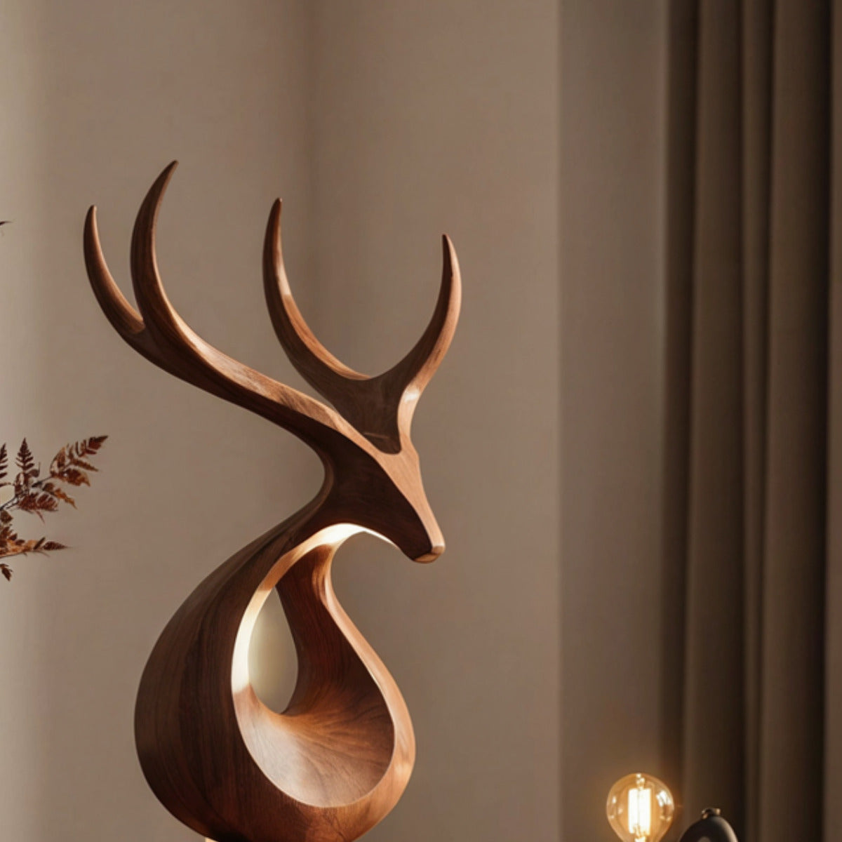 Organic modern solid wood deer antler sculpture