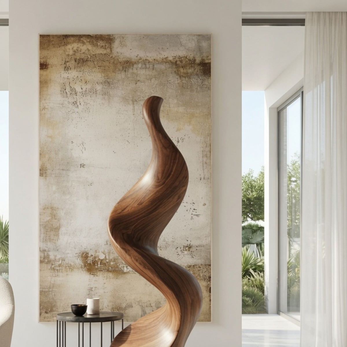 Contemporary abstract wooden floor sculpture