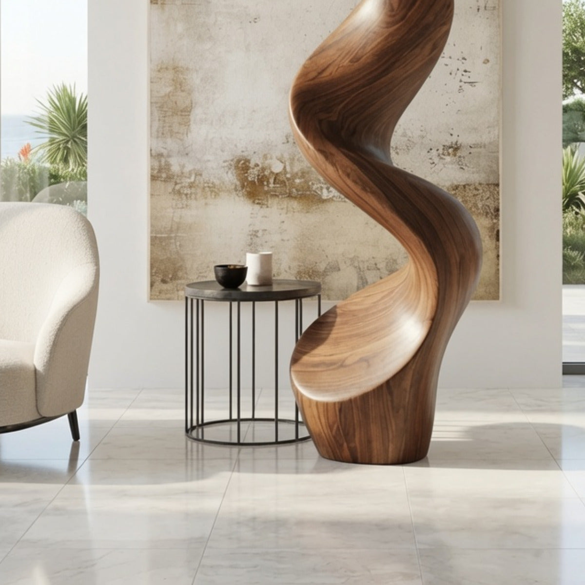 Handcrafted twisted wood art sculpture