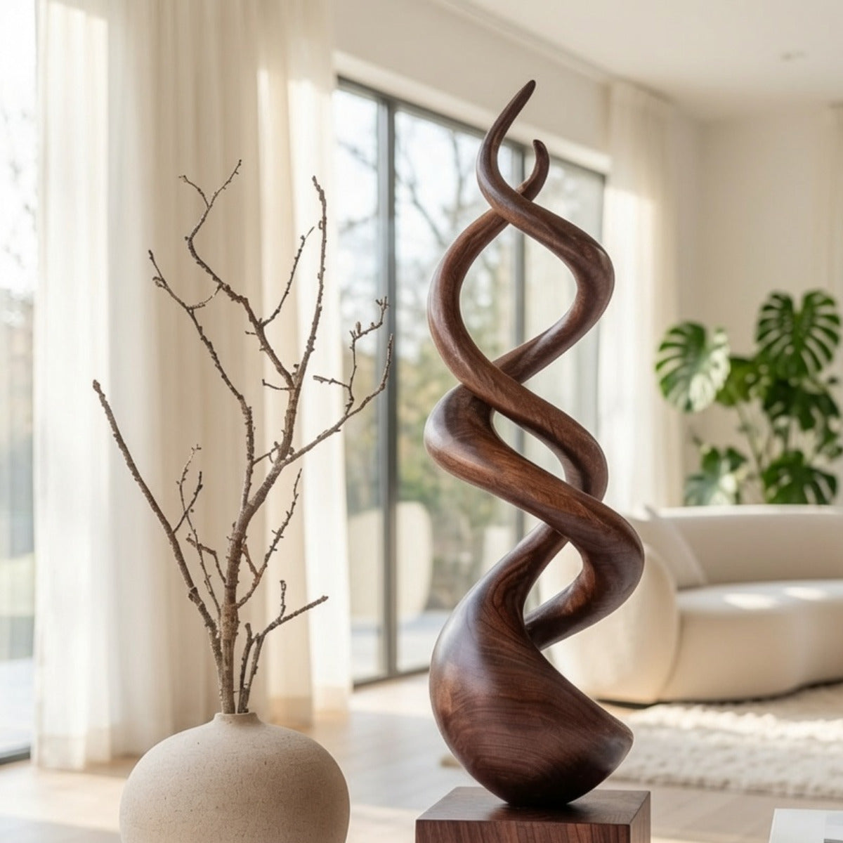 Artisan handcrafted wooden abstract sculpture
