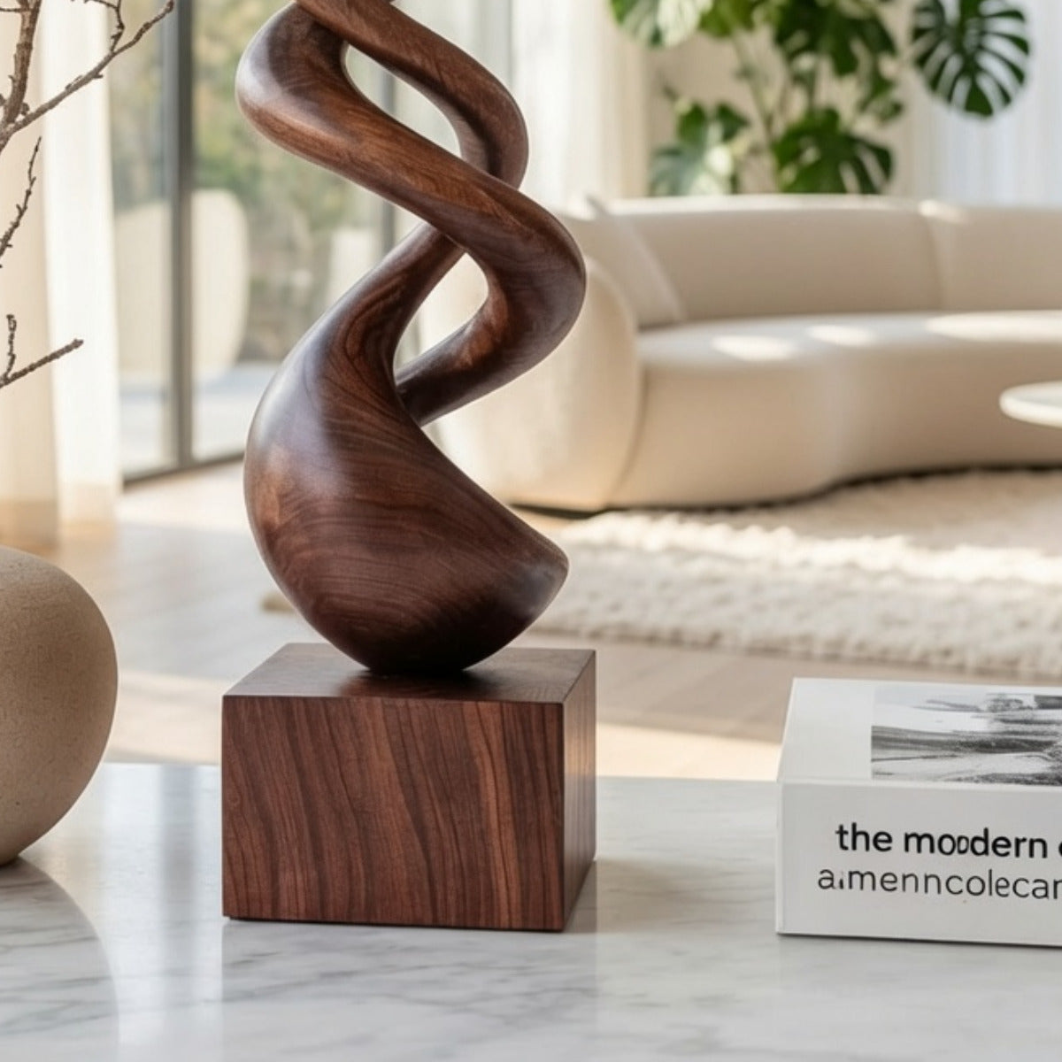 Handcrafted twisted solid wood sculpture