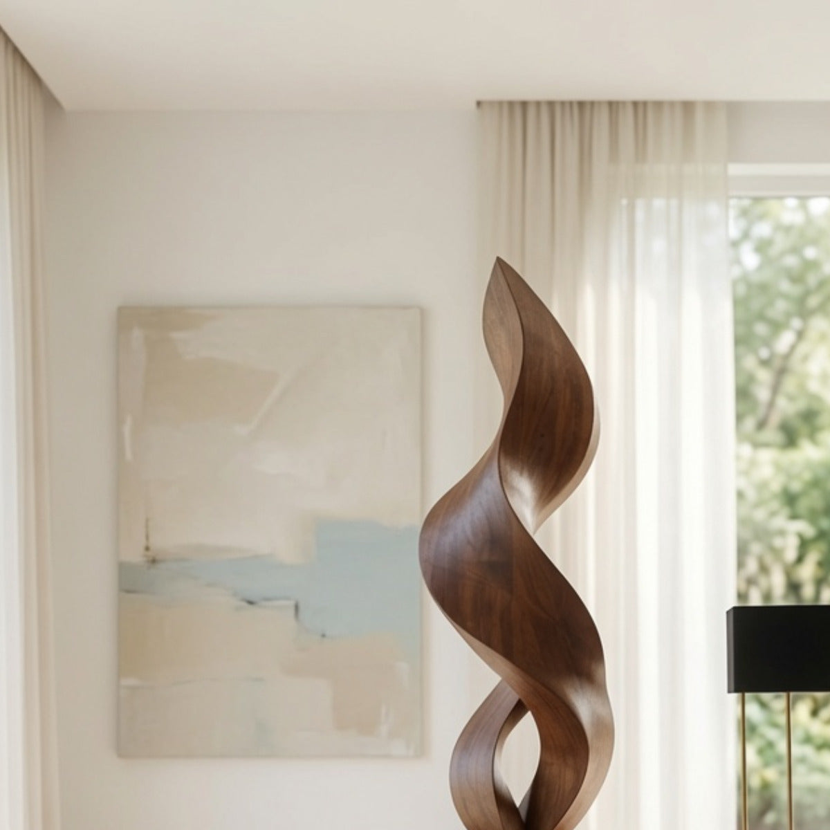 Artisan handcrafted wooden sculpture on marble base