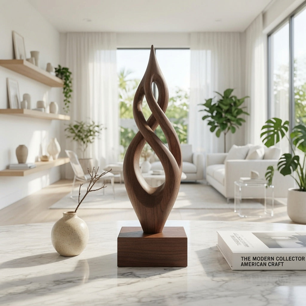 Contemporary solid wood sculpture enhancing a minimalist interior