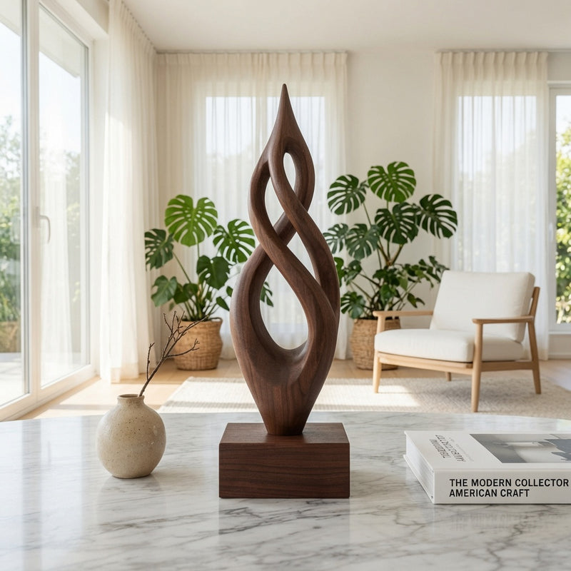 Abstract wooden sculpture handcrafted from solid wood