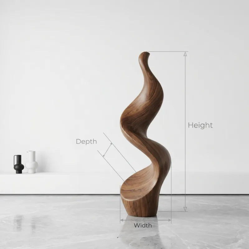 Abstract Twisted Solid Wood Floor Sculpture - Organic Modern Art Piece