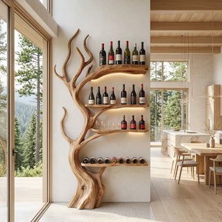 Arboreal branch silhouette wall wine rack in solid wood
