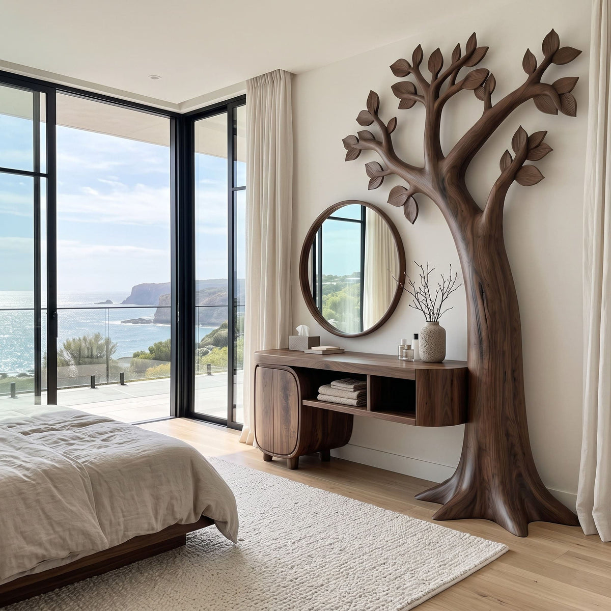 Arboreal solid wood dressing table showcased as a statement bedroom piece