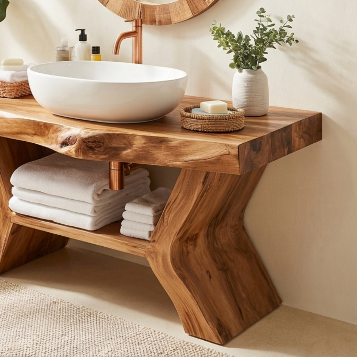 Rustic live edge wood vanity with artisan craftsmanship