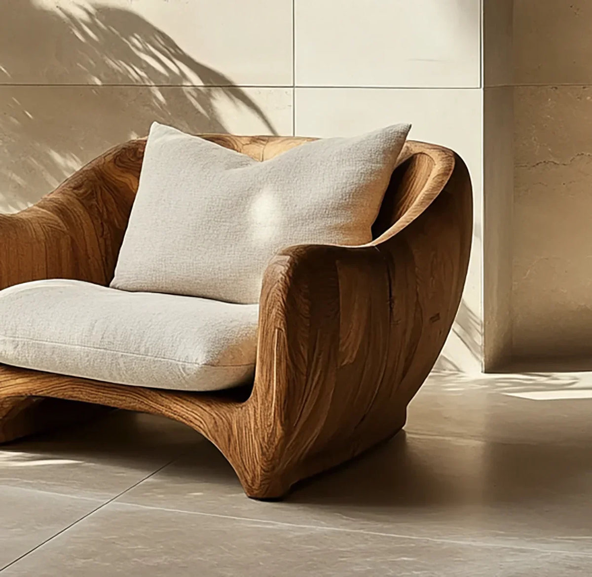Artisan Sculptural Lounge Chair - Handcrafted Solid Wood Accent Seating