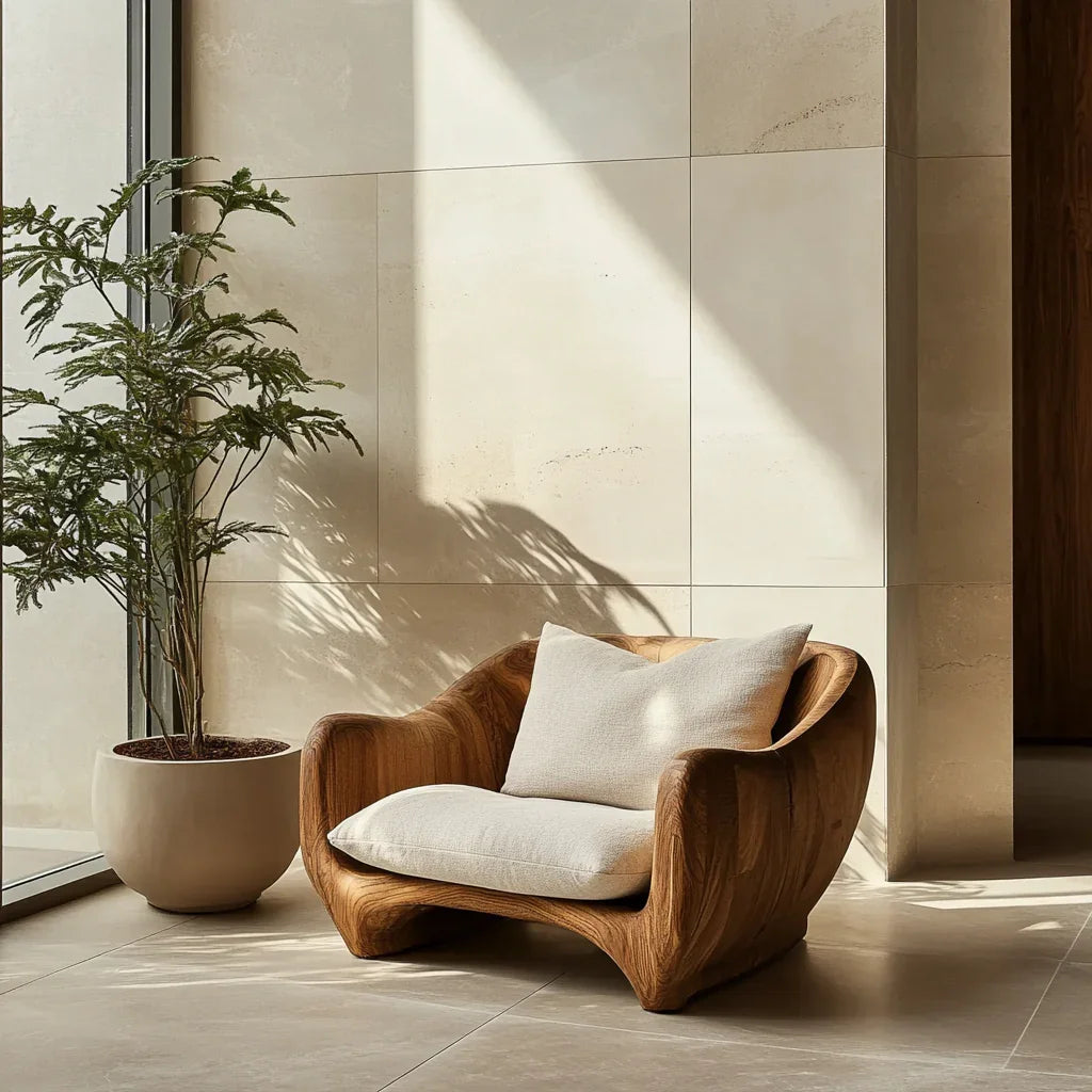 Artisan Sculptural Lounge Chair - Handcrafted Solid Wood Accent Seating