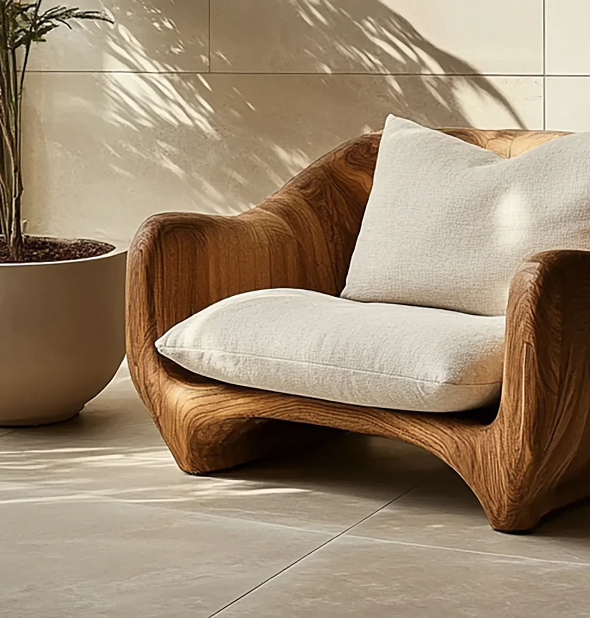 Artisan Sculptural Lounge Chair - Handcrafted Solid Wood Accent Seating