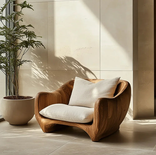 Artisan Sculptural Lounge Chair - Handcrafted Solid Wood Accent Seating